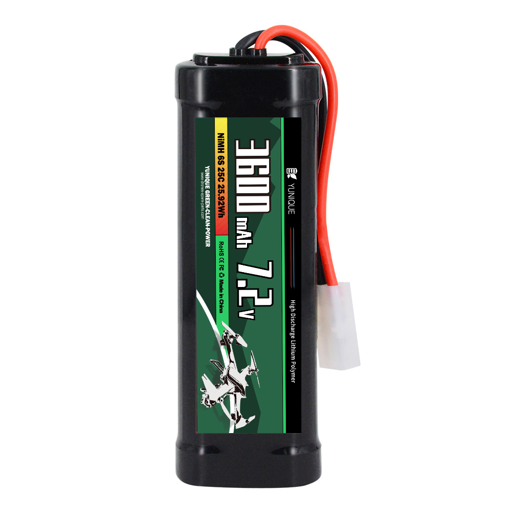 7.2V 3600mAh Rechargeable NiMH Battery with Tamiya Attachment and Silicone Cable - 6 Cells - Dimensions 135x47x24 mm - Power for RC Models