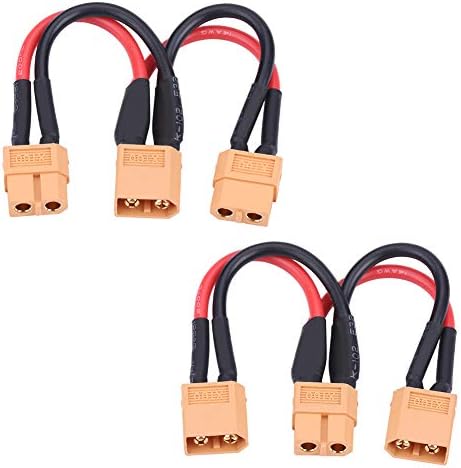 2 Pieces XT60 Parallel Male to 2 Female and Female to 2 Male 14AWG Cable | RC Lipo Battery Adapters | Drones, Cars, Airplanes, Model Builders