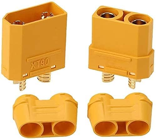XT90H Male-Female Connectors 10 Pairs | Current Support 40A/90A Max | High Quality for RC Lipo Batteries | With Wire Feedthrough, Yellow, Plastic