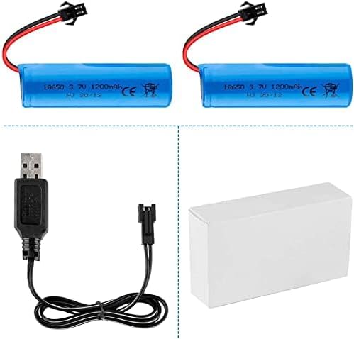 2 Pieces 3.7V 1200mAh Batteries with USB Charging Cable, SM-2P Plug, Compatible with DE45 DE42 1:14 Off-road and Drift Racing