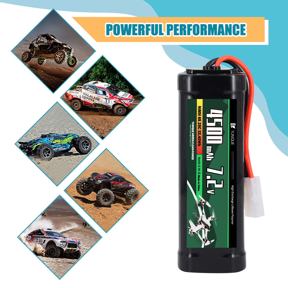 7.2V 4500mAh Rechargeable NiMH Battery with Tamiya Attachment and Silicone Cable - 6 Cells - Dimensions 135x47x24 mm - Power for RC Models
