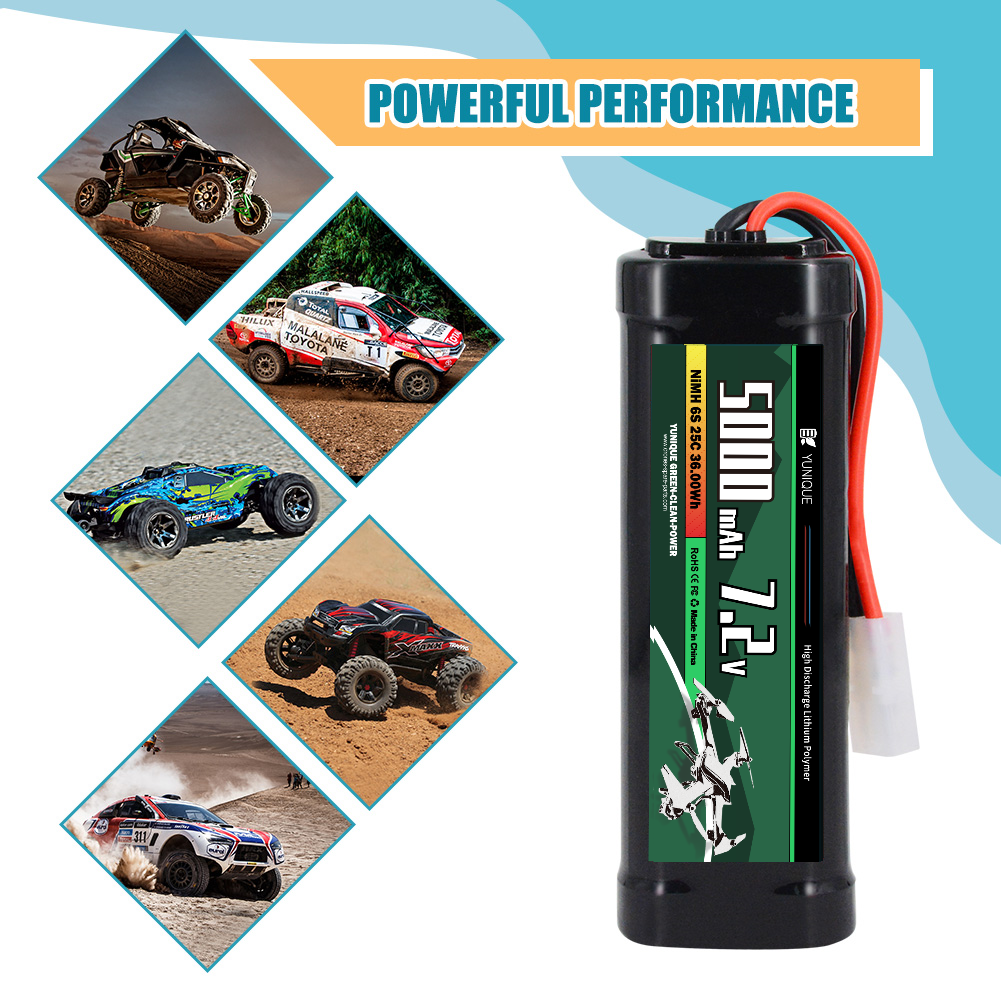 NiMH 7.2V 5000mAh Rechargeable Battery with Tamiya Attachment and Silicone Cable - 6 Cells - Dimensions 135X47X24mm - High Capacity for RC Models