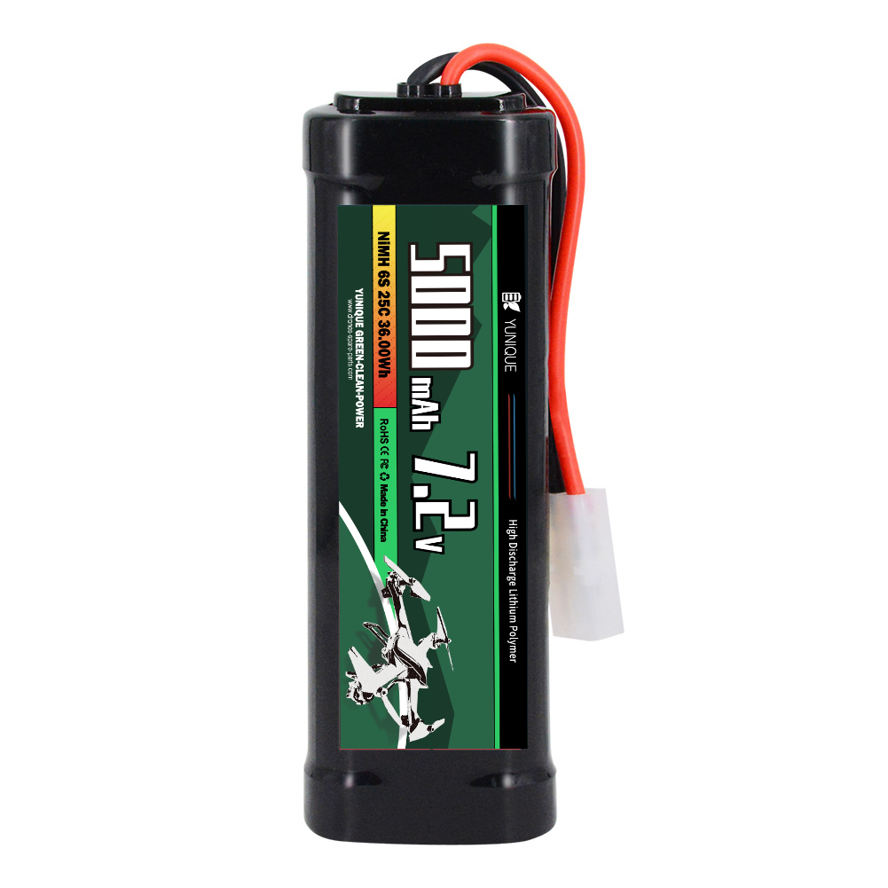 NiMH 7.2V 5000mAh Rechargeable Battery with Tamiya Attachment and Silicone Cable - 6 Cells - Dimensions 135X47X24mm - High Capacity for RC Models