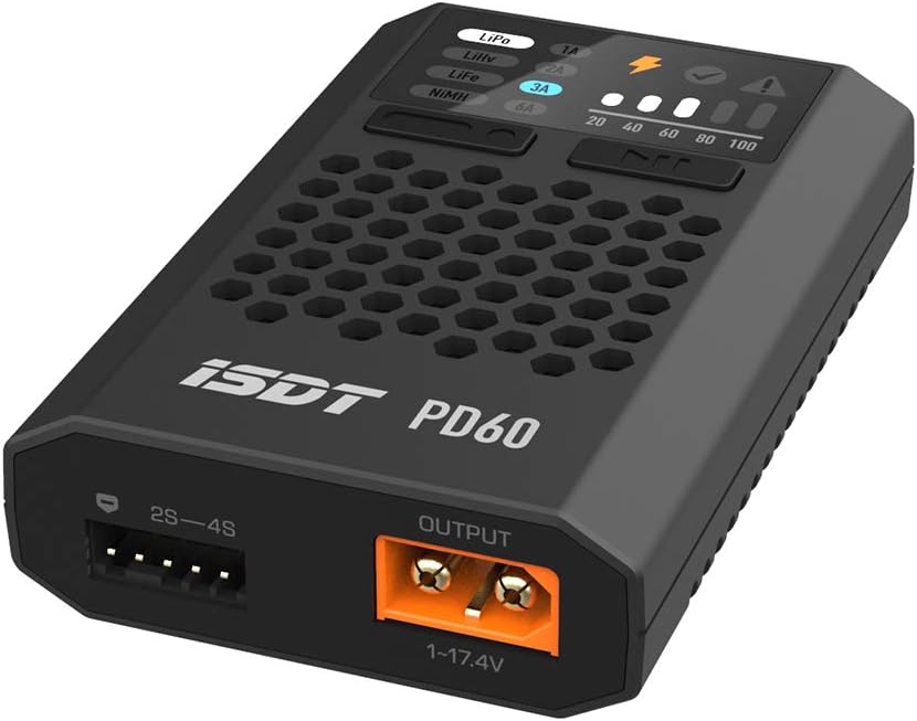 Caricatore Lipo Balance PD60, 60W 6A | Ingresso Tipo-C | Per 1-4S Lipo/LiFe/LiIon & 1-12S LiHv/Pb/NiMH | Compatibile Tello DJI, Radiofly Space Kondor, BD-1