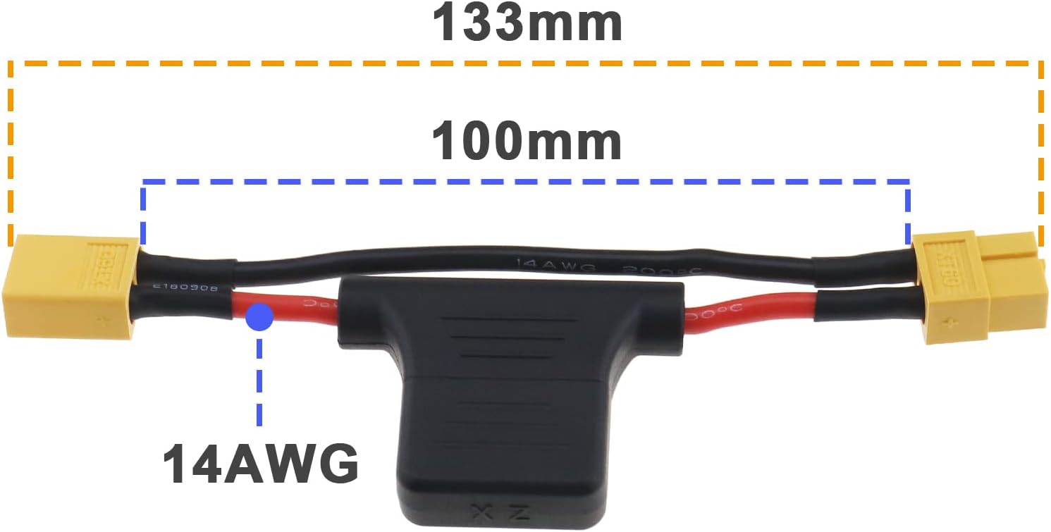 Cavo di Prolunga XT60 Maschio a Femmina 30A con Fusibile | Filo Silicone 12AWG | Per Biciclette Elettriche e Droni RC, Giallo
