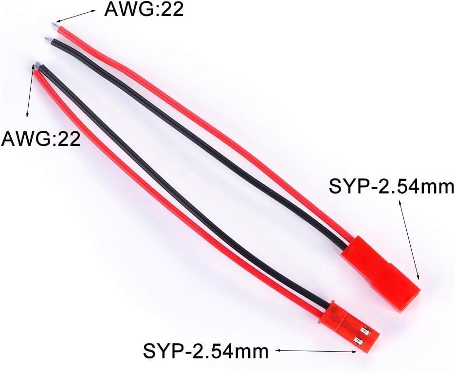 Set od 20 JST 22 AWG 2-pinskih konektora | Za LED, svjetiljke, RC baterije, igračke | Visoka kvaliteta, crvena