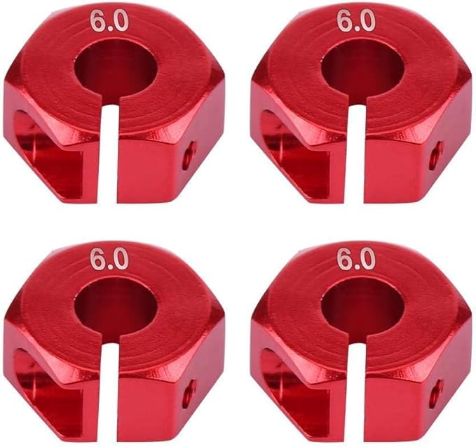 Adattatori per Mozzi Ruota Esagonali 12 mm Universali per Auto HSP Sakura RC 1/10 (Set di 4) - 6 mm Rosso