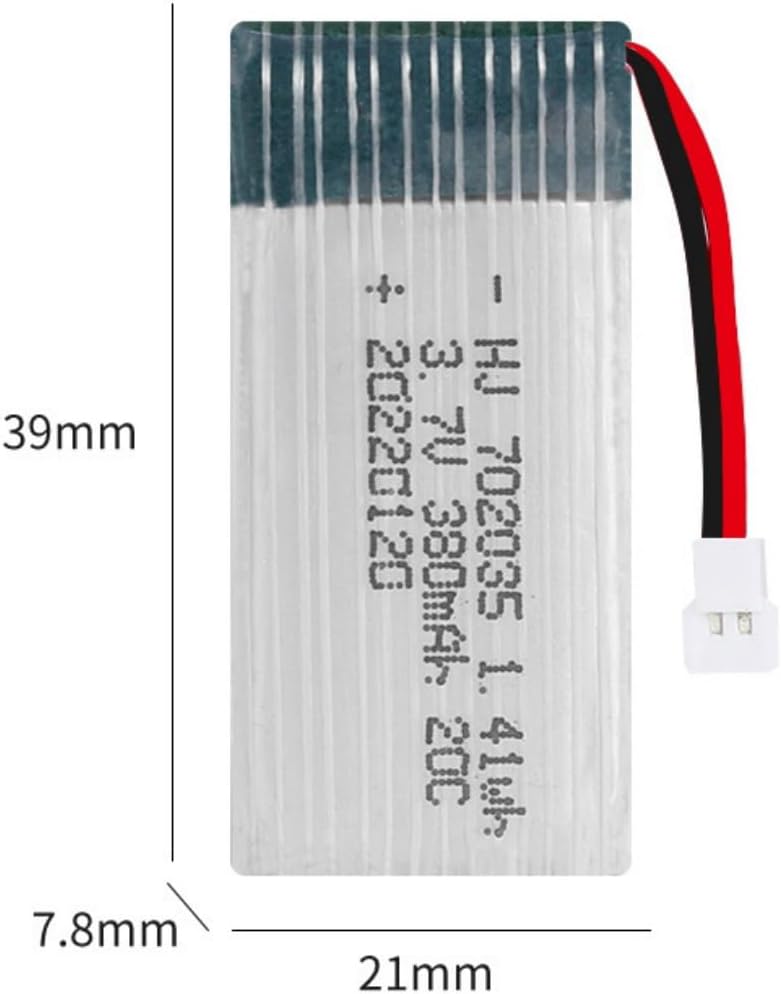 2 Pieces LiPo Batteries 3.7v 380mAh with USB Cable | Compatible with Hubsan X4 H107c H107d H107L, Syma X11 X11C, HS170 | Ideal for RC Quadricopters, RC Helicopters, Silver