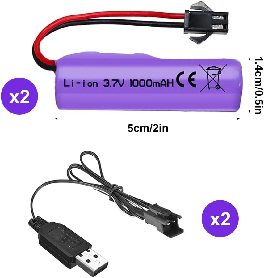2 Batterie Li-Ion 3.7V 1000mAh SM-2P con 2 Caricatori USB per RC