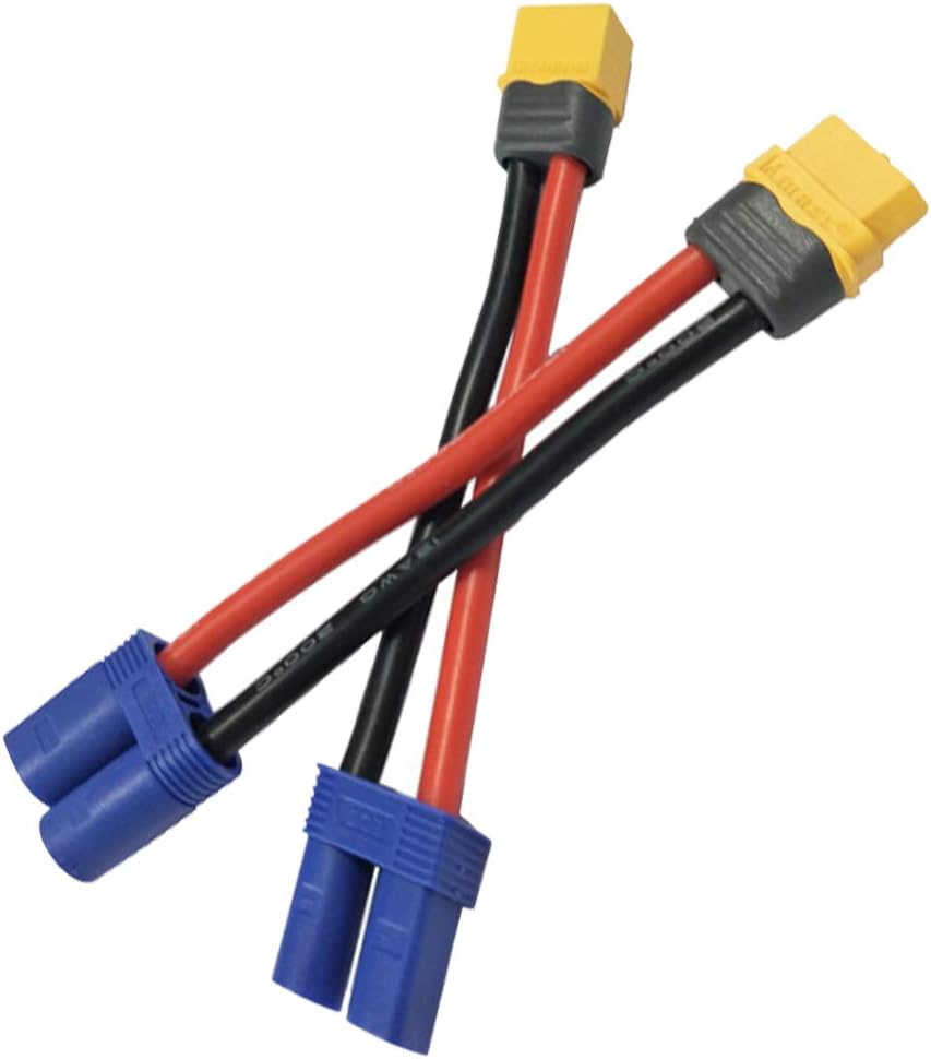 2 Pairs XT60 to EC5 Connector Adapters - Male and Female - 12AWG Silicone Cable for RC Modeling and Drones