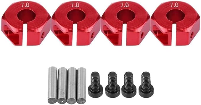 Adattatori per Mozzi Ruota Esagonali 12 mm Universali per Auto HSP Sakura RC 1/10 (Set di 4) - 7 mm Rosso
