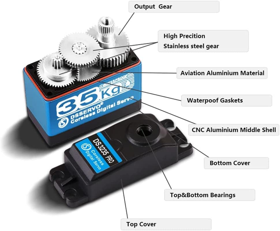 Servomotore Digitale Coreless DS3235 PRO 7.4V 35KG | Impermeabile | Rotazione 180° | Ingranaggi Alluminio Inossidabile per Auto e Camion RC