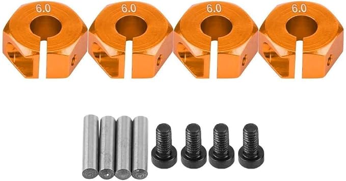 Adattatori per Mozzi Ruota Esagonali 12 mm Universali per Auto HSP Sakura RC 1/10 (Set di 4) - 6 mm Arancione
