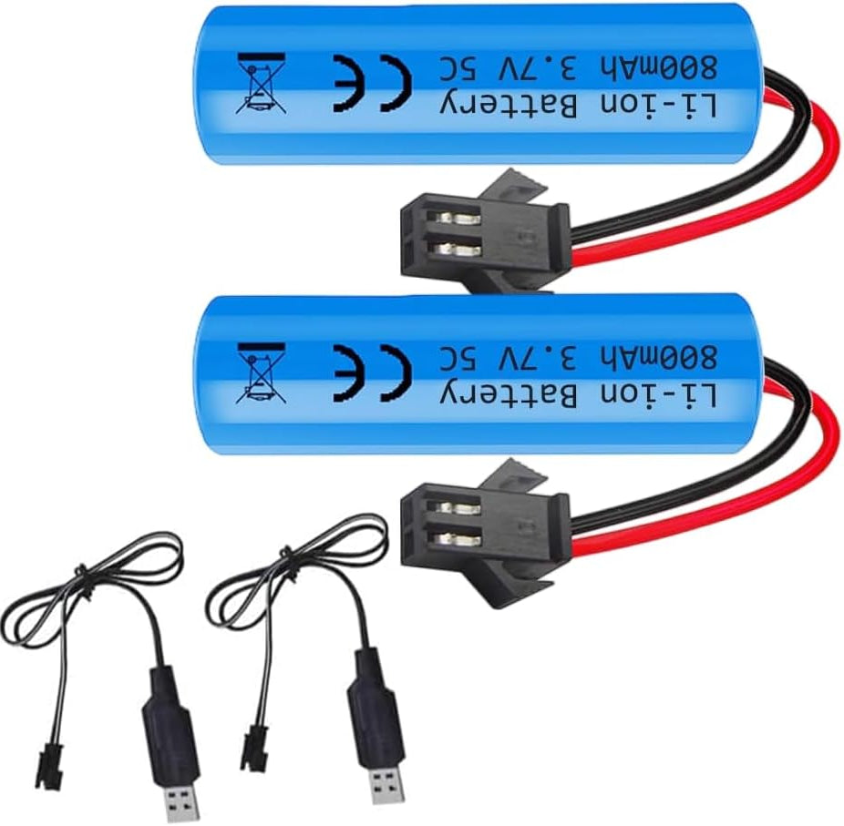 2 Batterie Li-Ion 3.7V 800mAh SM-2P con 2 Caricatori USB per RC