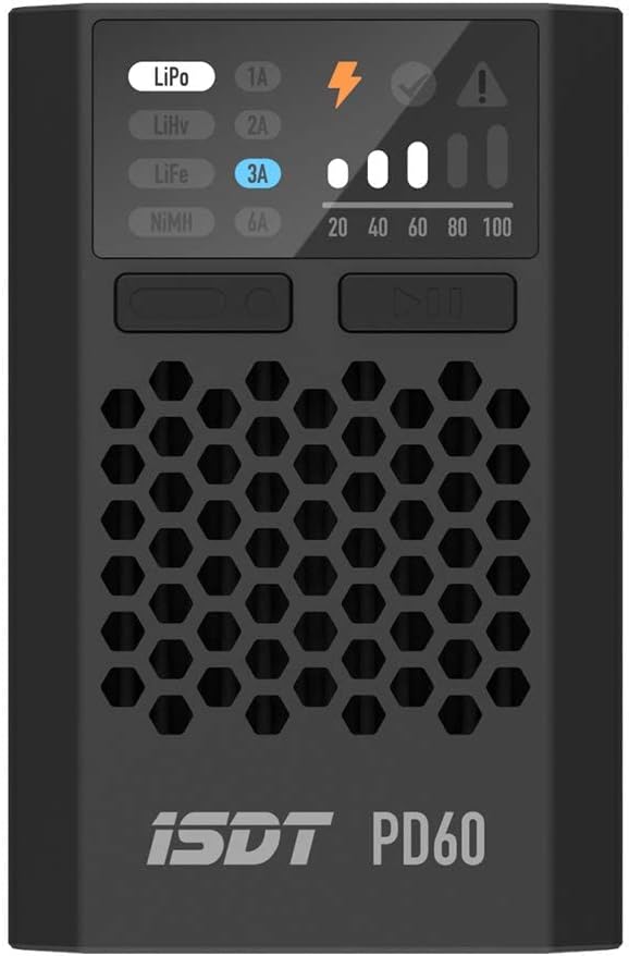 ISDT Lipo Balance PD60 Charger, 60 W, 6 A, with Type C input, portable charger for 1-4S Lipo/Life/Lilon, 1-12S LiHv/Pb/NiMH