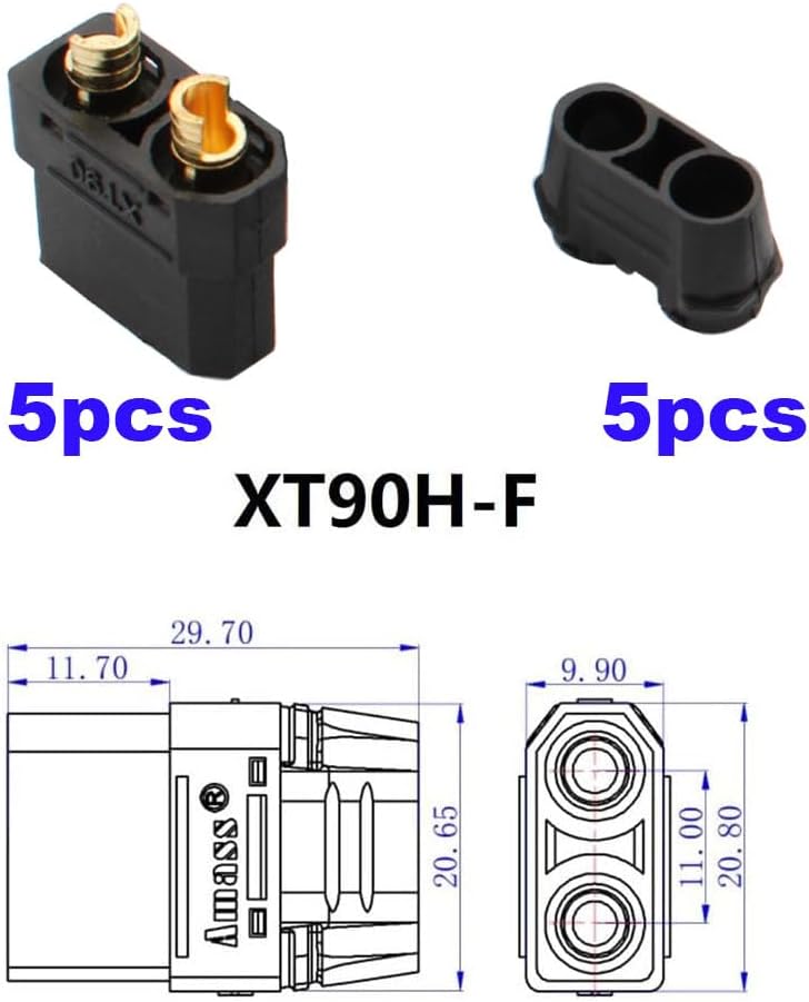 5 Paia Connettori XT90E-M + XT90H Maschio-Femmina Montabili – Connettori ad Alta Corrente per Batterie Lipo RC, Droni, Auto, Aerei ed Elicotteri Radiocomandati