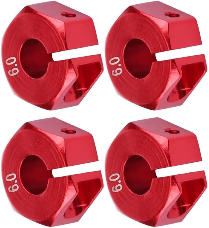 Adattatori per Mozzi Ruota Esagonali 12 mm Universali per Auto HSP Sakura RC 1/10 (Set di 4) - 6 mm Rosso