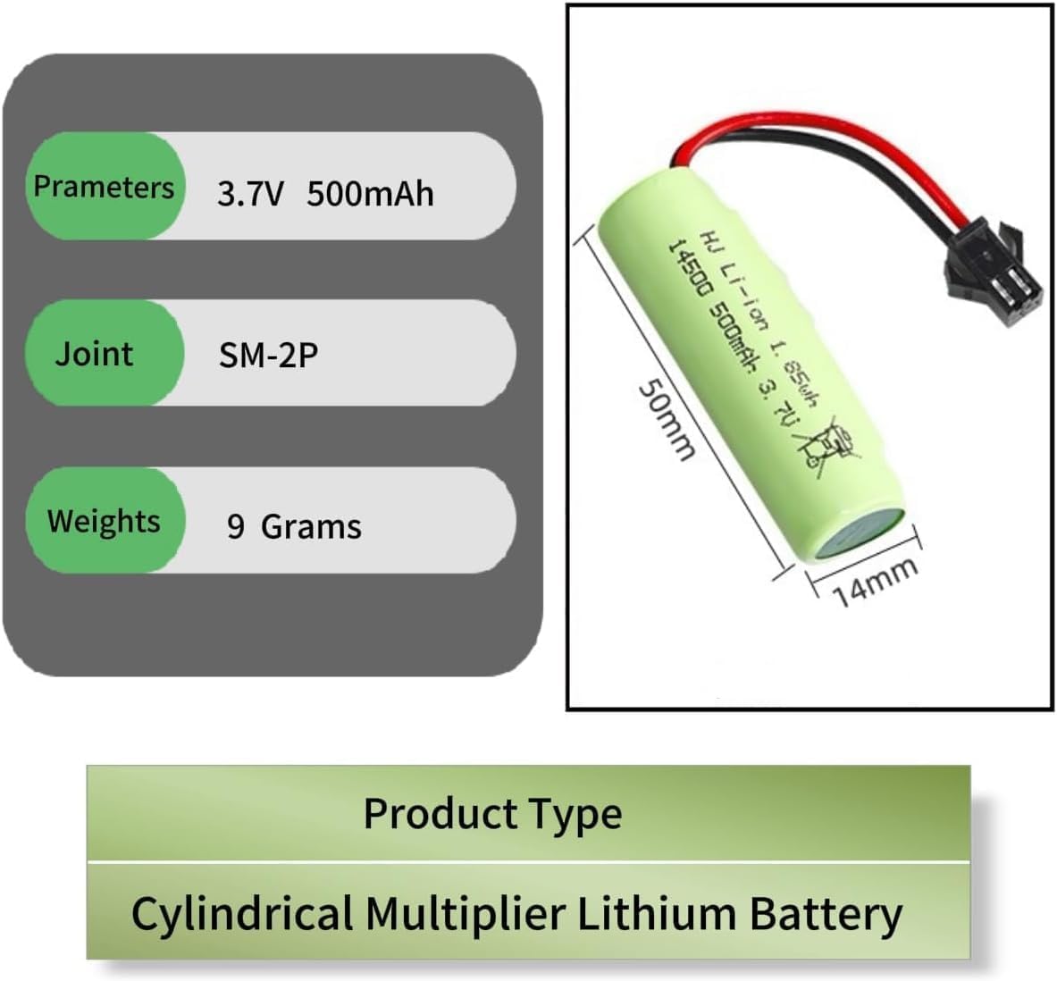 2er-Set 3.7V 500mAh Lithium-Batterien für RC Car Roll Stunts und Spielzeug DE35, DE38, DE40, DE50, und andere