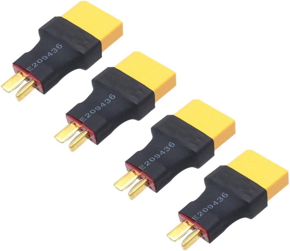 Set of 4 Adapters - Female XT90 to Male T Deans Connector, Ideal for RC Car, Airplanes and Lipo ESC Batteries - Wireless