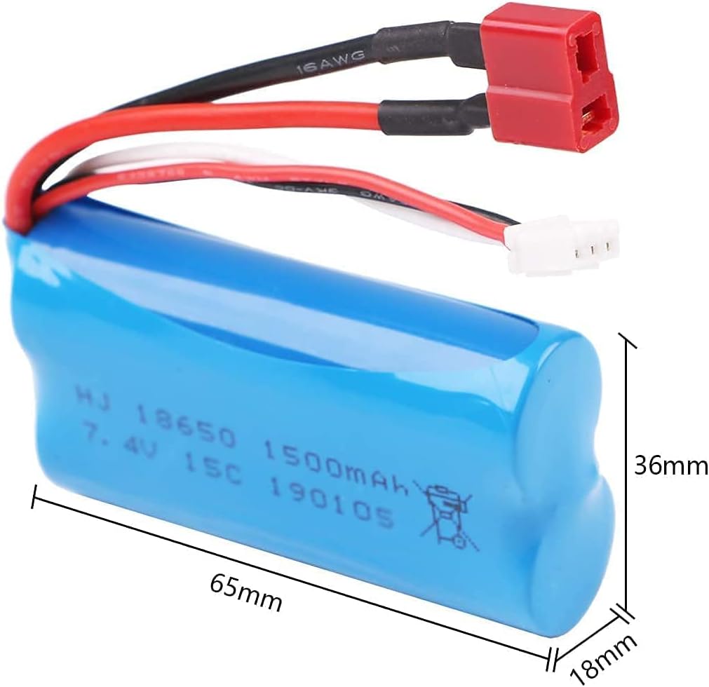 2 Pieces 7.4V 1500MAH Li-Ion Battery High-Discharge T Plug Stable RC Car Accessories 15C for T40 for RC Car for F49 with USB Charger