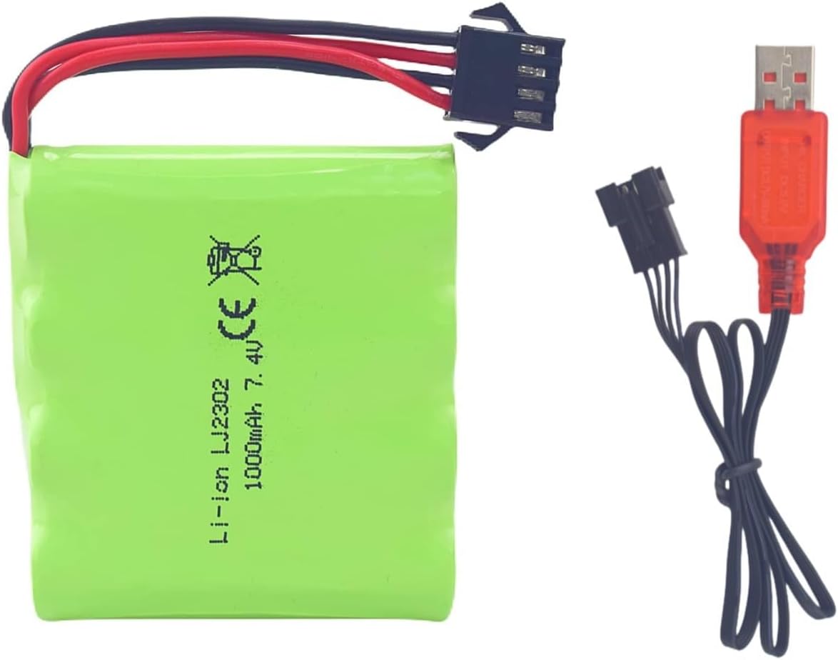 7,4 V 1000 mAh SM-4P punjiva baterija za RC DE36W DE65 | Jednostavno USB punjenje | Visoka izdržljivost, kompaktan dizajn, zeleno