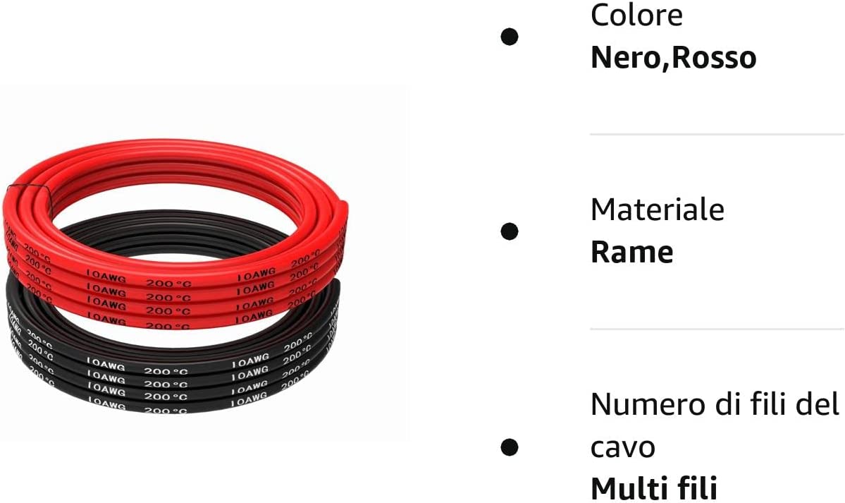 Cavo Silicone 10 AWG, 5m Flessibile | Conducibilità Superiore con Rame Stagnato | Resistente alle Alte Temperature, Rosso