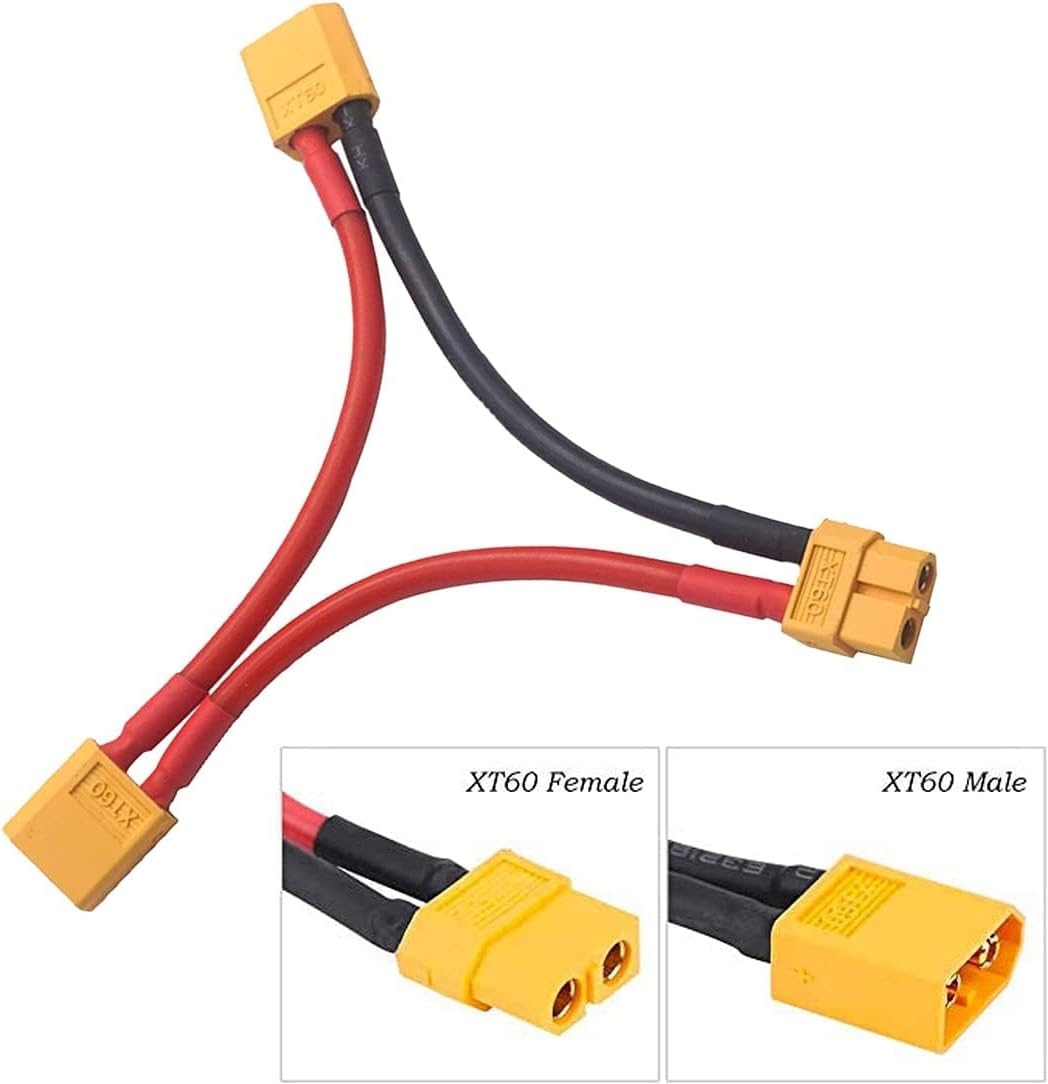2 Pieces XT60 Series 2 Lipo Adapter Cable with 4 Pairs XT60 Plug Connector, Voltage Increasing, M/F Connector, Specific for Dynamic Modeling, Silicone, Plastic
