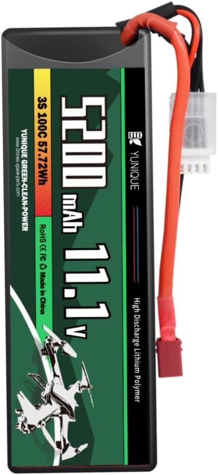 3-Cell 11.1V 5200mAh 100C Lipo Battery with T-Plug Connector, Silicone Cable and Hard Shell - Size 138x47x36 mm, Weight 359g - High Power for RC Models