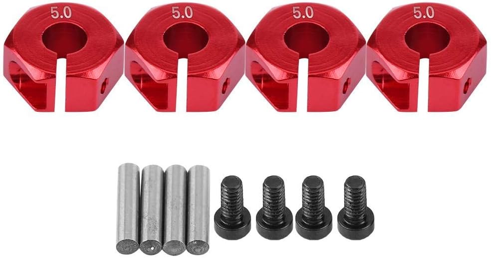 Adattatori per Mozzi Ruota Esagonali 12 mm Universali per Auto HSP Sakura RC 1/10 (Set di 4) - 5 mm Rosso