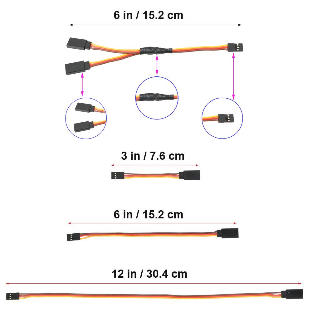 16 Pieces Servo Extension Cable for RC, 75/150/300mm Servo Extension Cable JR Connector Plug, 1 to 2 Y Cable Wire 150mm 3 Pin JR Male and Futaba Female