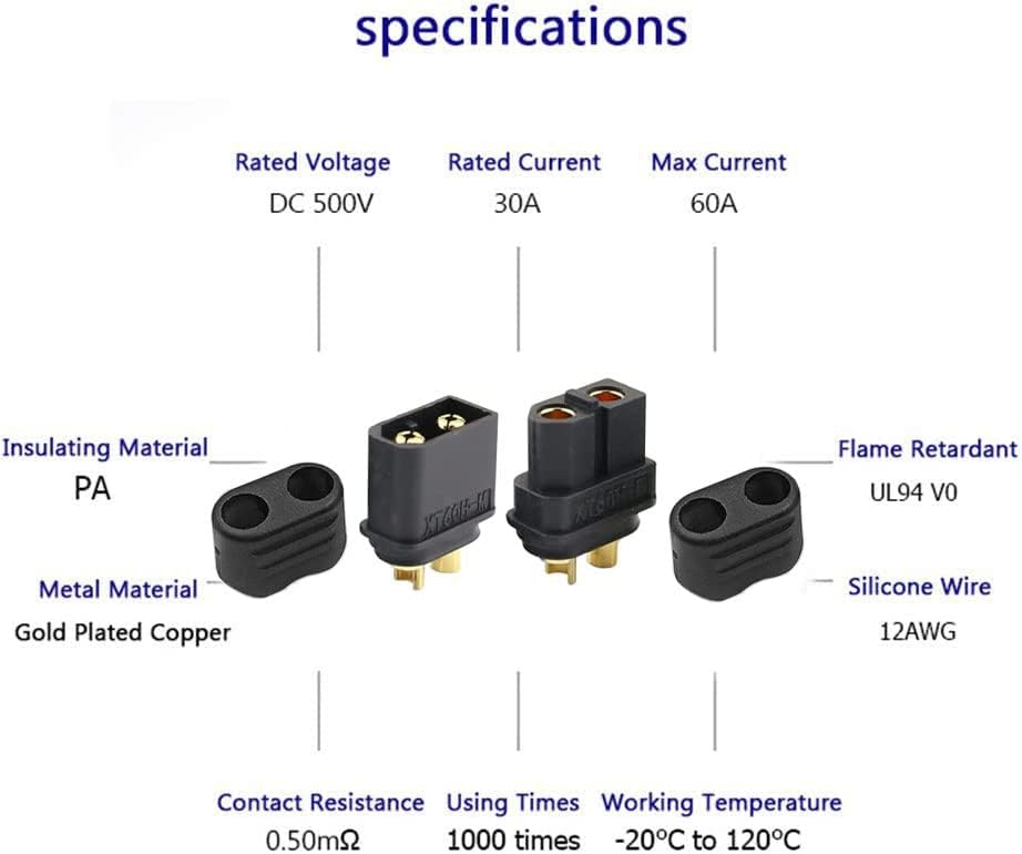 5 Paia di Connettori XT60H Maschio Femmina con Involucri (5 Coppie) - Nero | Connettori di Alta Qualità per Modellismo e Progetti Elettronici