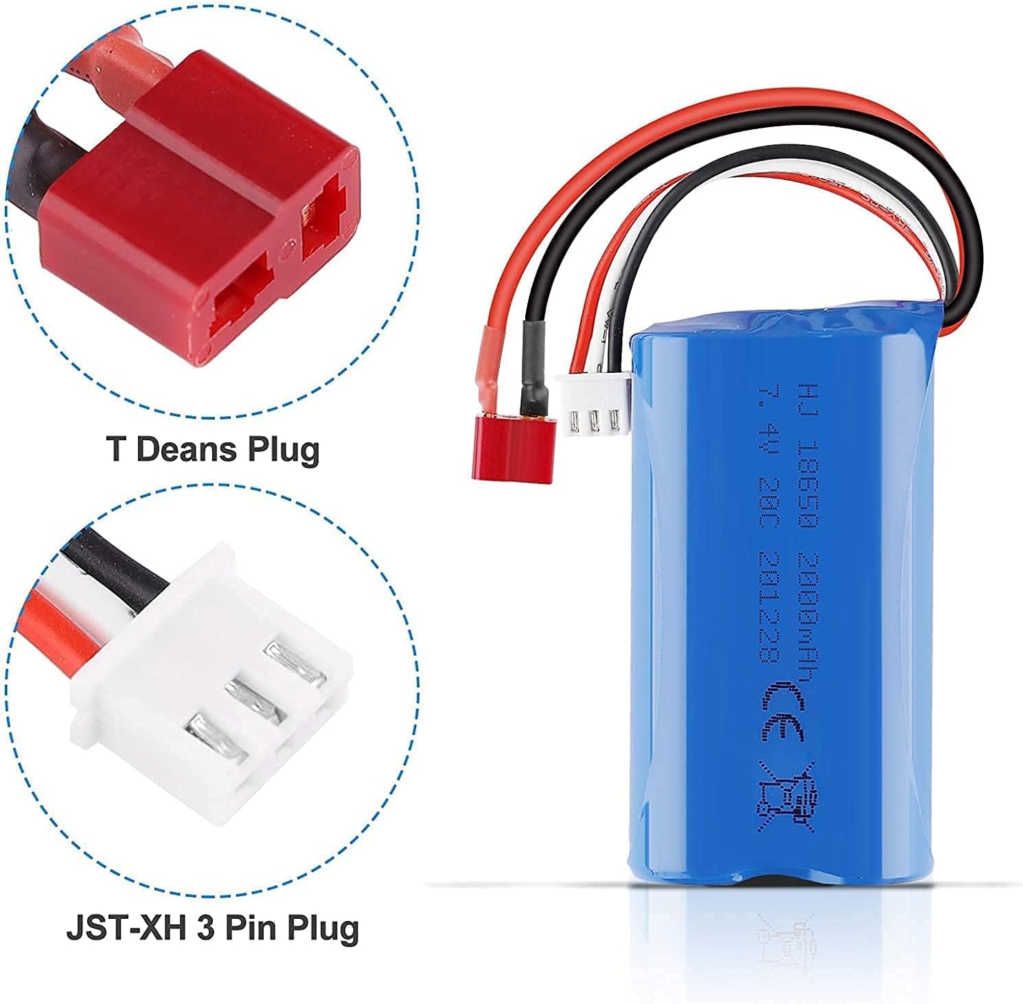 2 Pieces 7.4V 1500MAH Li-Ion Battery High-Discharge T Plug Stable RC Car Accessories 15C for T40 for RC Car for F49 with USB Charger