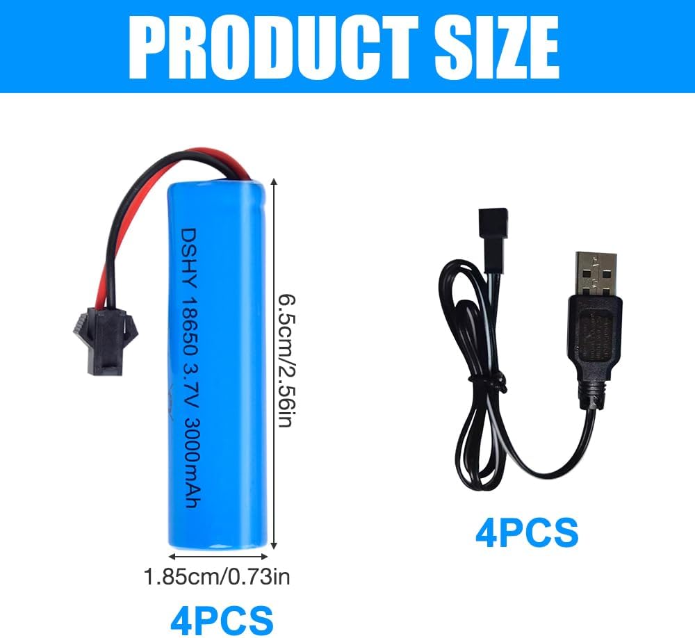 4 Pezzi Batterie 3.7V 1200mAh con Cavo USB per DE45 DE42 1:14 | Spina SM-2P | Ricarica Veloce, Blu