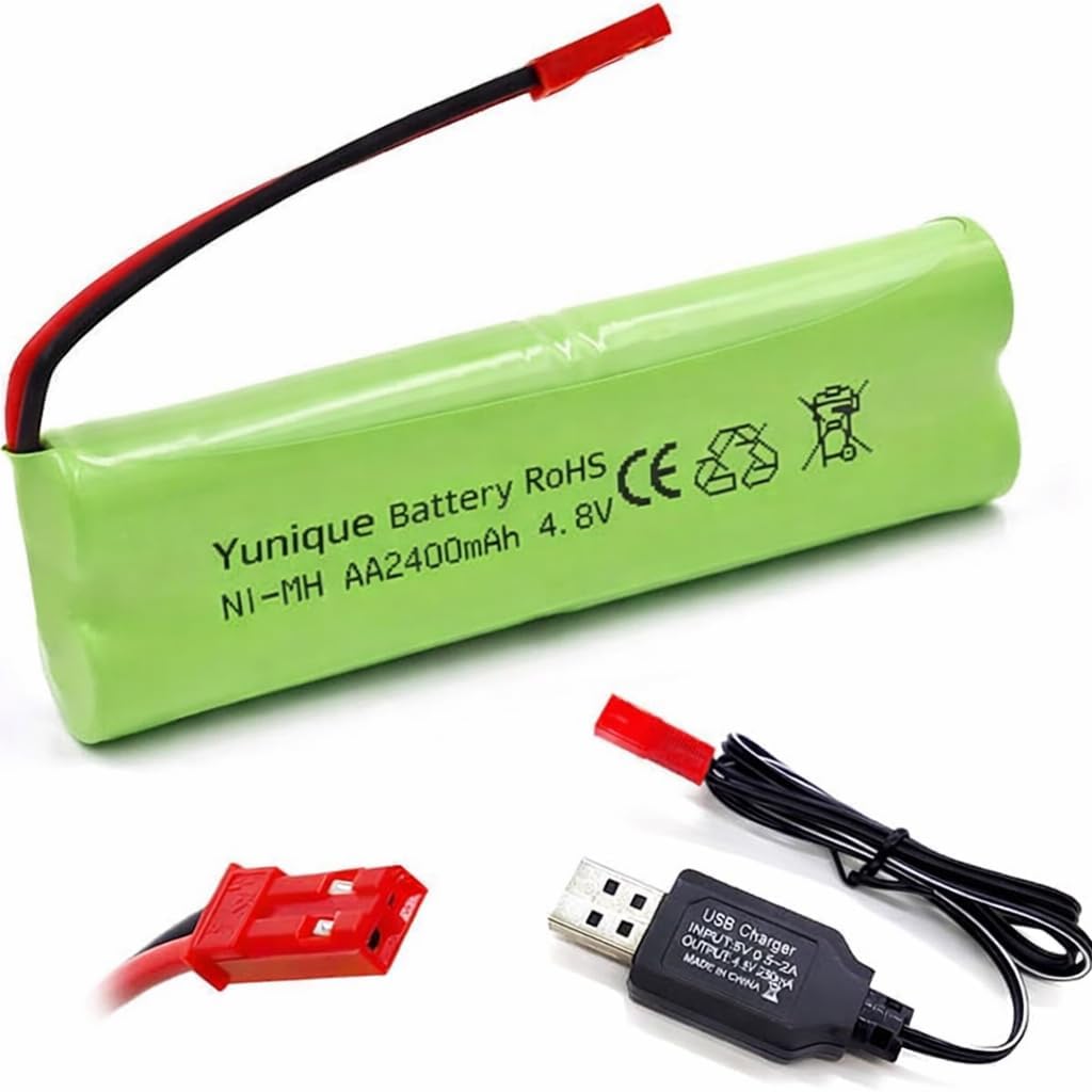 Batteria NiMH AA 4.8V 2400mAh JST con Cavo Ricarica per RC e Giocattoli