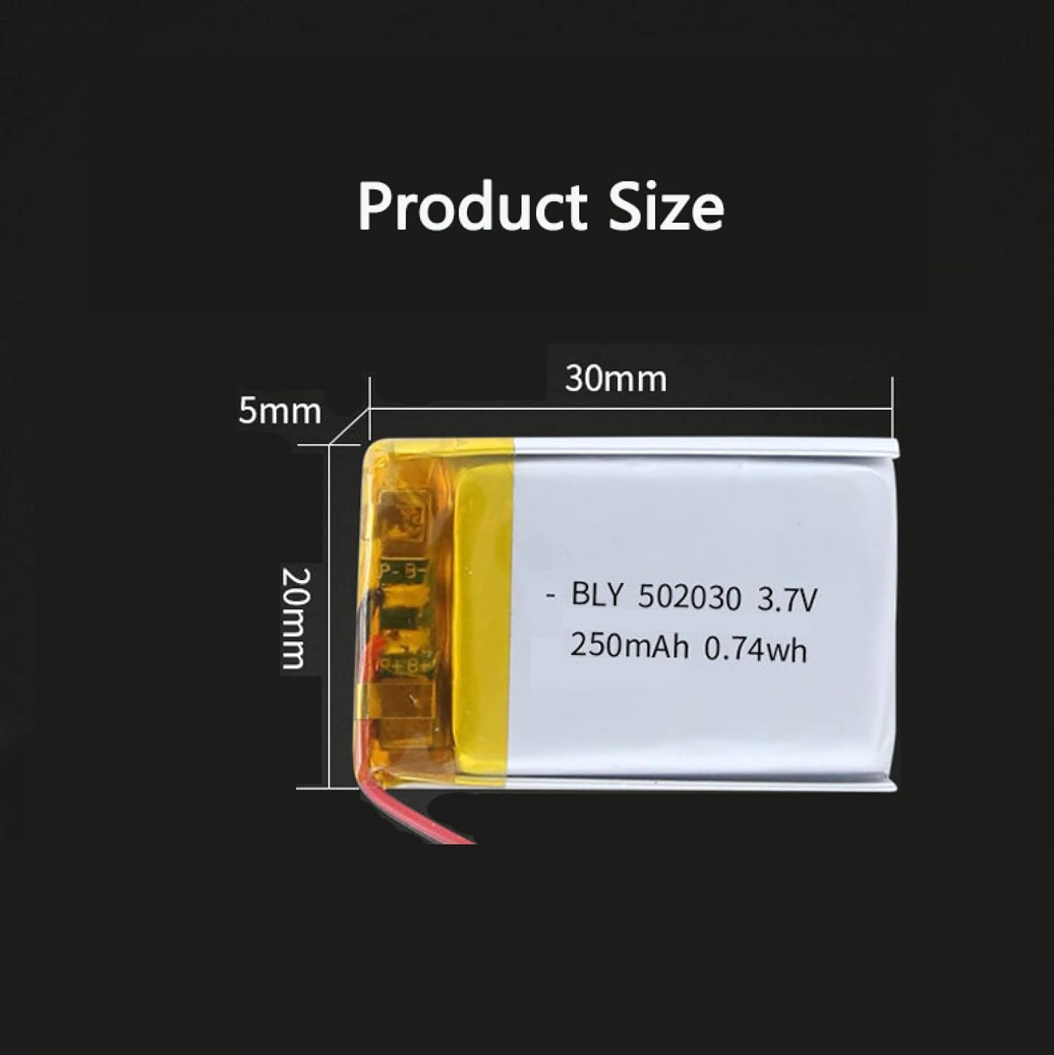 Rechargeable Lipo Battery 502035 (3.7v, 300mAh Lipo) for Bluetooth Headsets, smart watches, POS, Medical Instruments and other portable devices.