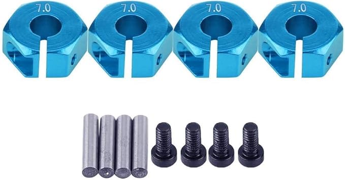 Adattatori per Mozzi Ruota Esagonali 12 mm Universali per Auto HSP Sakura RC 1/10 (Set di 4) - 7 mm Azzurro