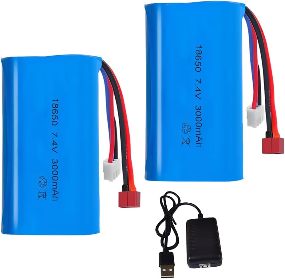 Set 2 Batterie LiPo 7.4V 3000mAh 2S Deans T + XH-3P con Caricatore LED per RC