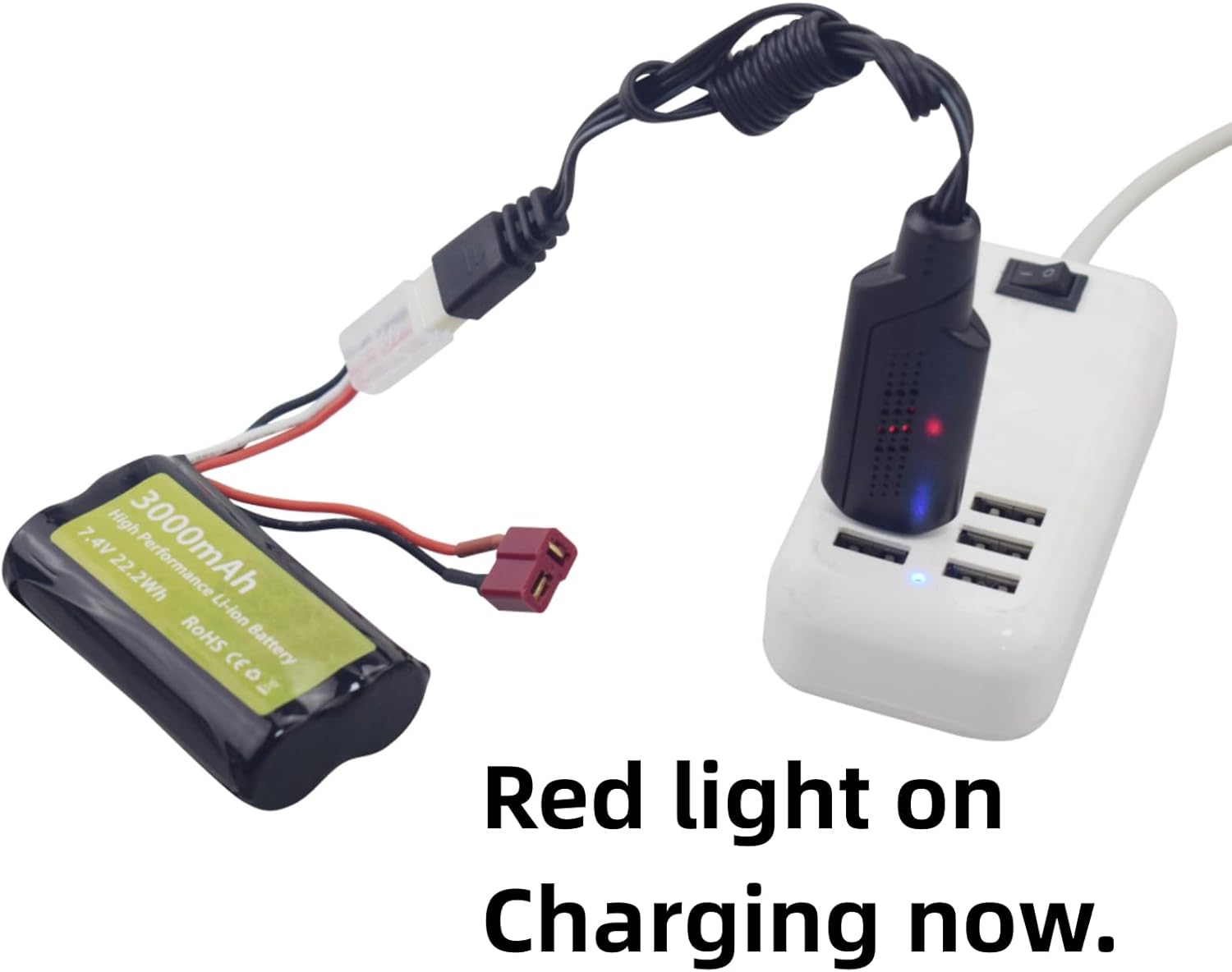 Set of 4 Li-ion 3.7V 3000mAh Batteries with USB Chargers for RC Cars, Compatibility with DE45 DE42 1:14 Off-Road and Drift Racing Models