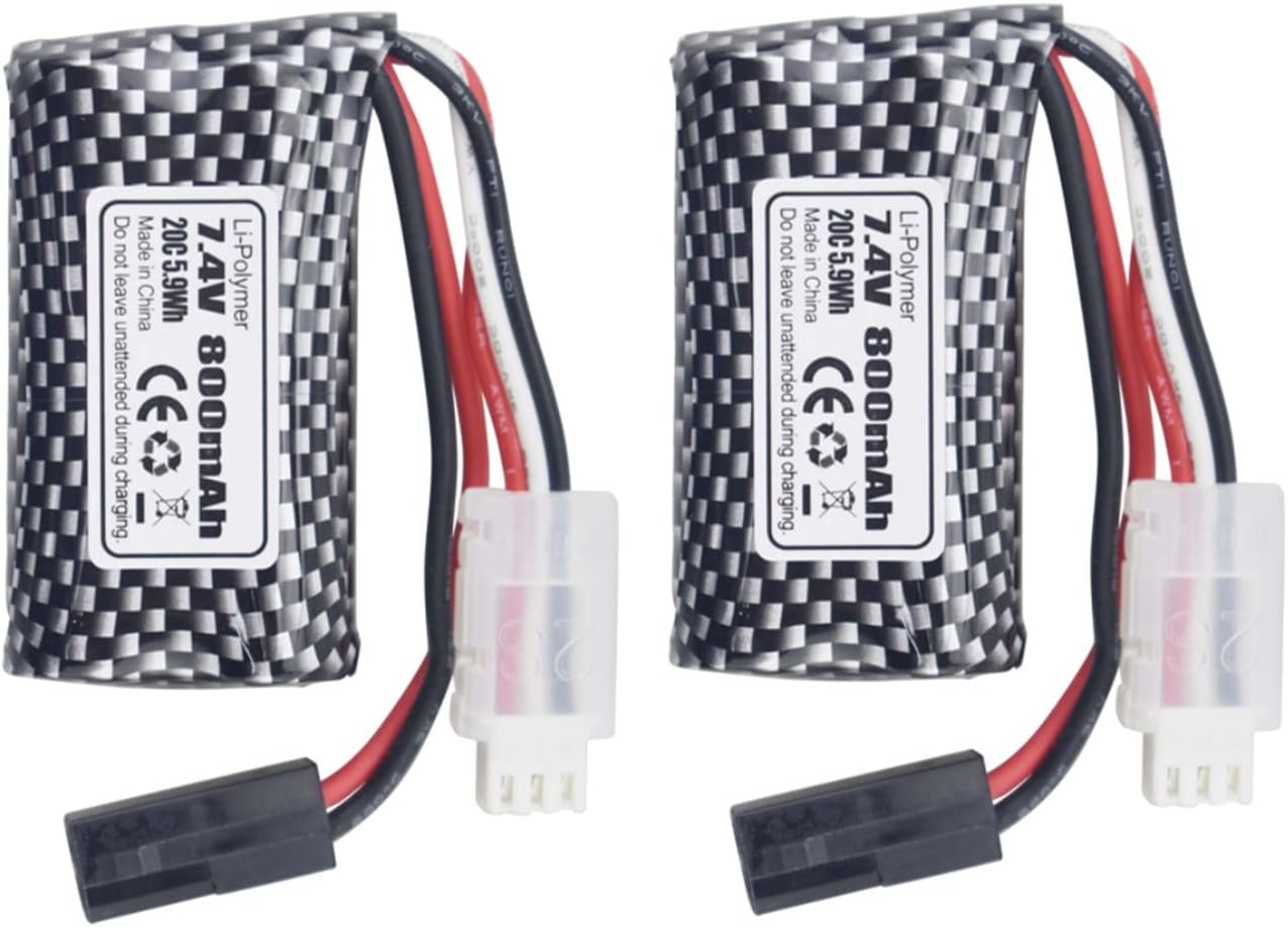 Set of 2 7.4V 800mAh 5500-2P Lithium Batteries - Compatible with Remote Control Cars 9130, 9135, 9136, 9137, 9138, 9145 - Ideal for RC Off-Road Vehicles
