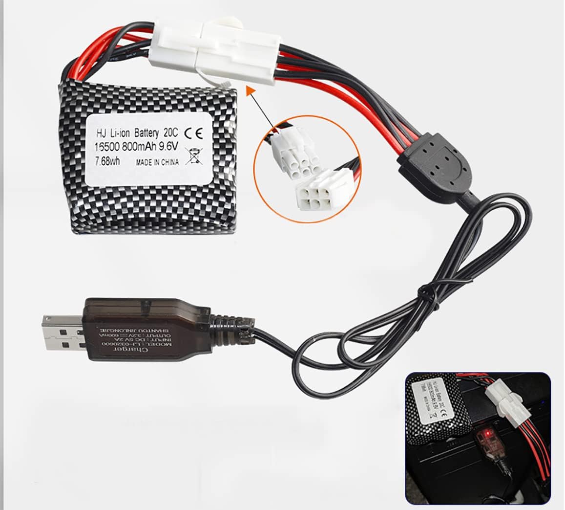 Set di 2 Batterie Ricaricabili Ioni di Litio 9.6V 800mAh 20C | Connettore EL-6P | Caricabatterie USB