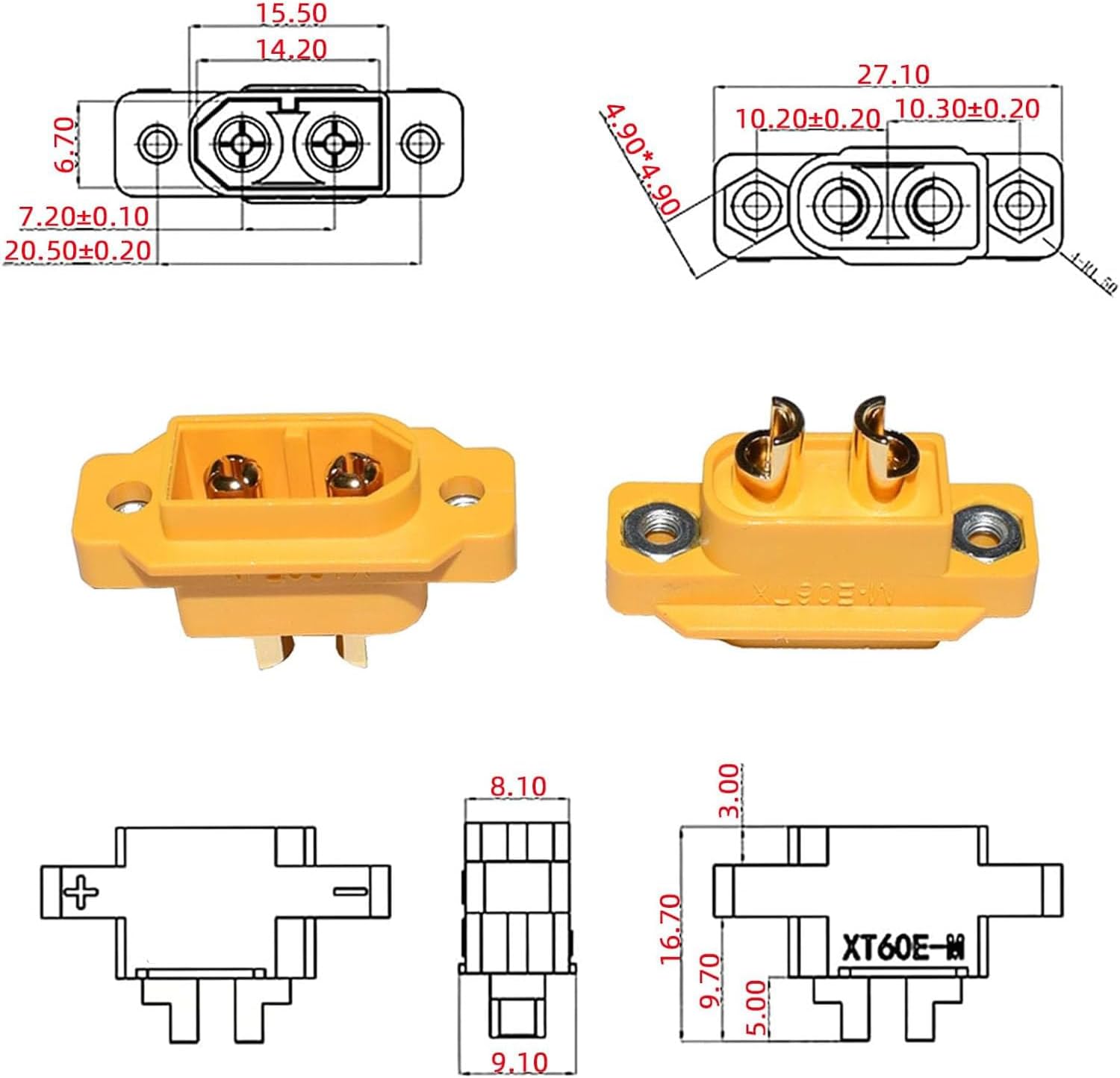 Connettori XT60E-M Maschio per Batterie RC Lipo | 5 Pezzi Alta Qualità, Per Droni e Autoradio