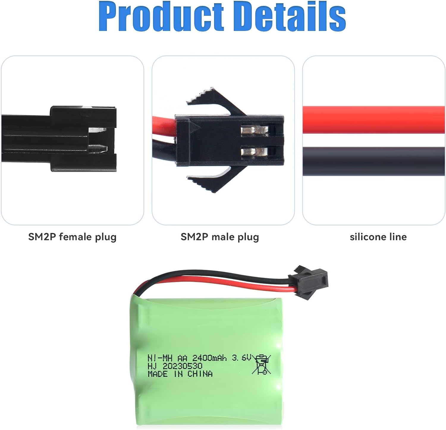 2400mAh 4.8V AA Ni-MH Battery Rechargeable SM 2P Plug For HY800 F1 F3 RC Boat RC Bus USB Cable SM 2P