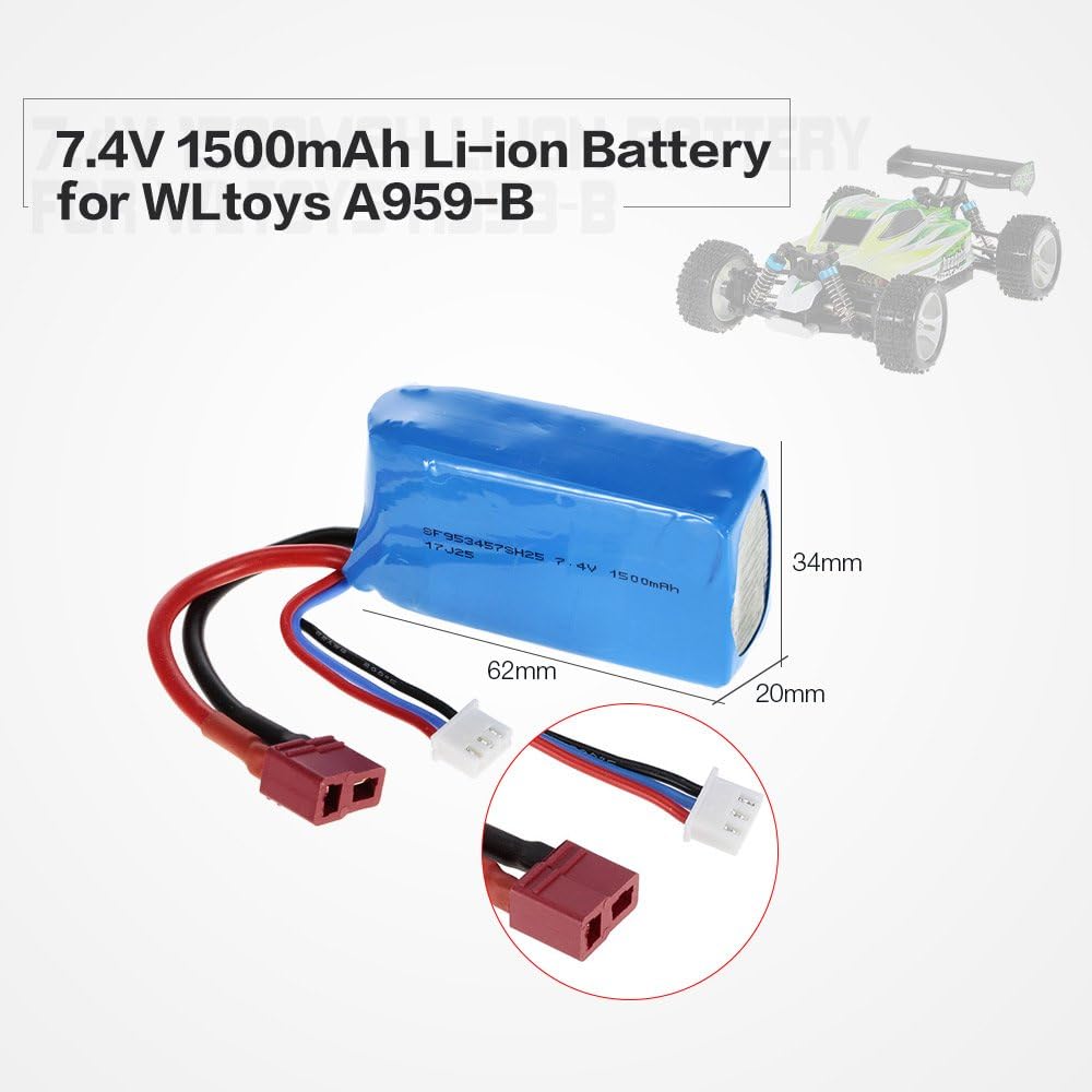 7.4V 1500mAh LiPo Rechargeable Battery for WLtoys A959-B RC Buggy Car A979-B