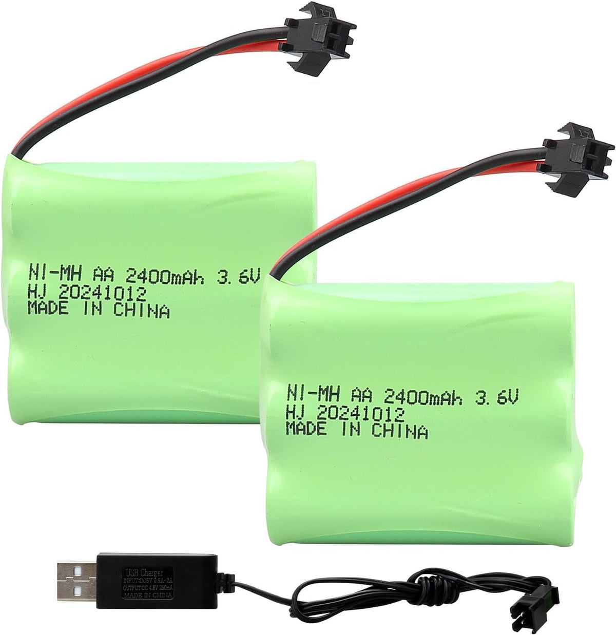 2 Batterie NiMH 3.6V 2400mAh AA con Connettore SM-2P – Batterie Ricaricabili per Auto RC, Camion, Veicoli da Cantiere, Giocattoli, Luci e Dispositivi Elettrici