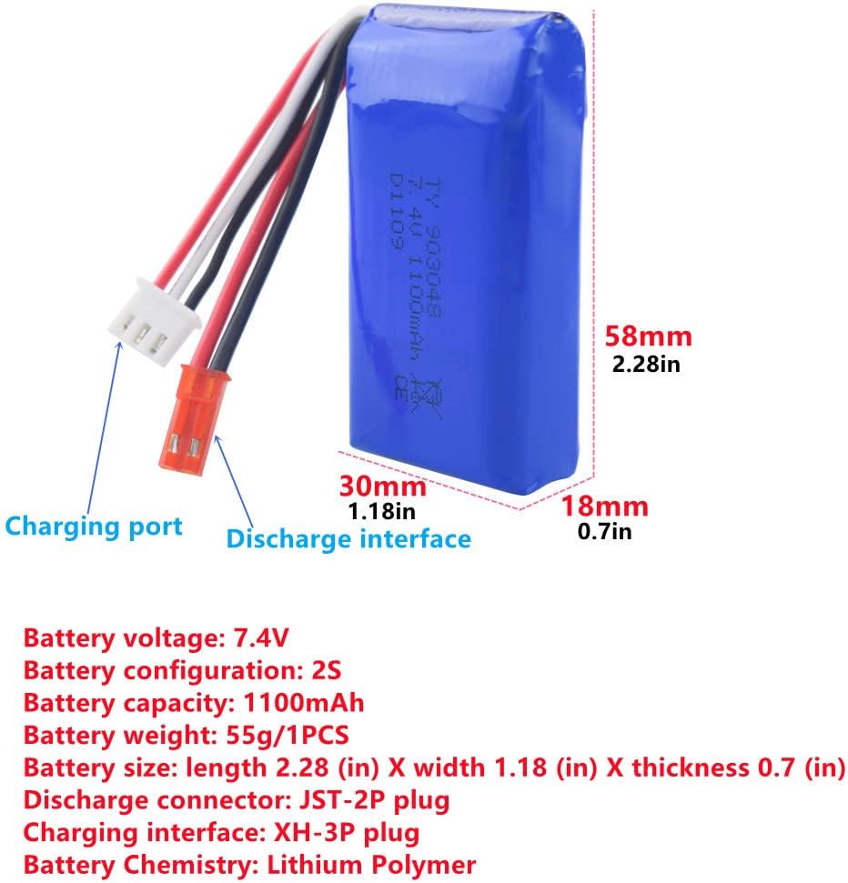 Kit 2 Batterie LiPo 7.4V 1100mAh con Caricatore | Compatibile WLtoys A949, A959, A979, K929