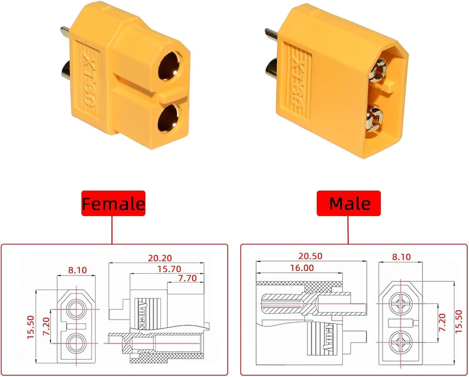 2 delar kabeladapter XT60 Series 2 Lipo med 4 par XT60-kontaktdon, spÀnningshöjande, M/F-kontaktdon, specifik för dynamisk modellering, silikon, plast