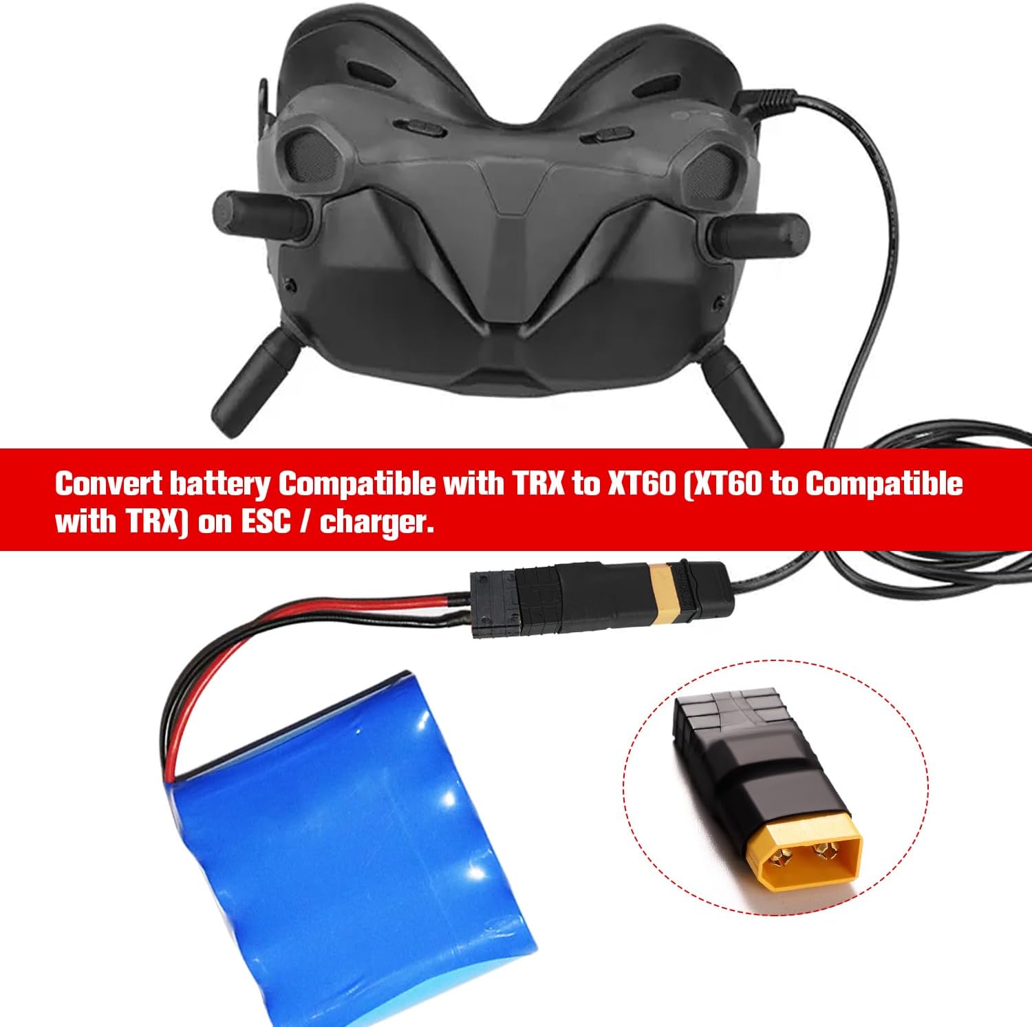 2 Adattatori TRX XT60 Maschio Femmina Senza Cavo LiPo ESC RC Drone Auto FPV