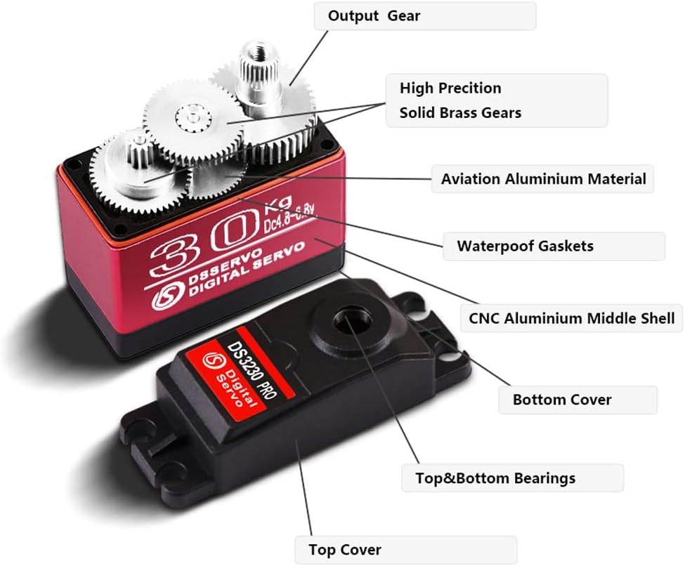 Servomotore DS3230 PRO 6V 30KG con Camme 25T | Precisione per Modellismo e Robotica | Struttura in Alluminio, 180°, Compatibile Auto e Camion RC