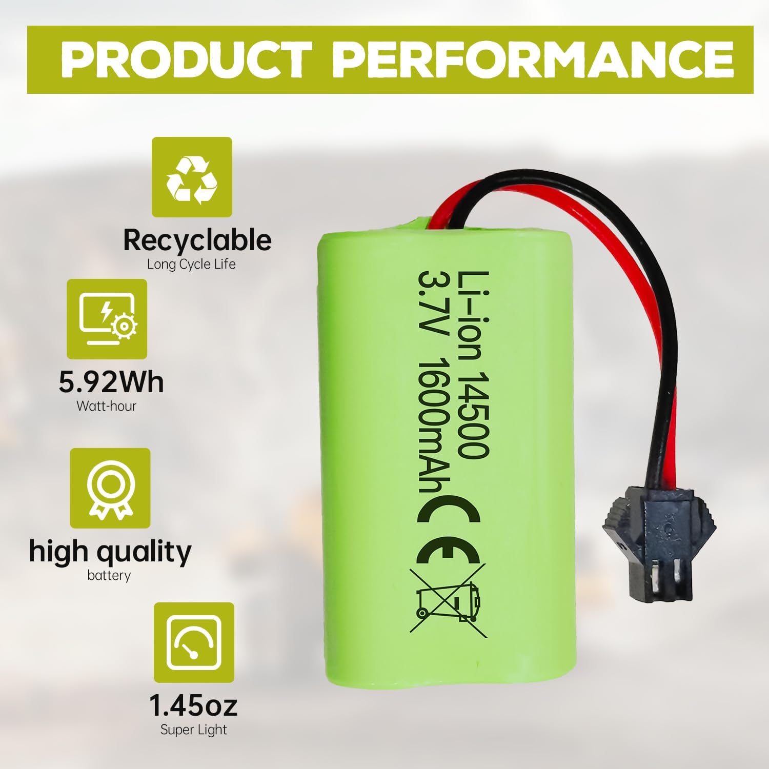 2 Pieces 3.7V 1600mAh Li-ion Rechargeable Batteries with SM-2P Connector + USB Cables - Compatible with RC Car 9962 8837 and Toy Truck