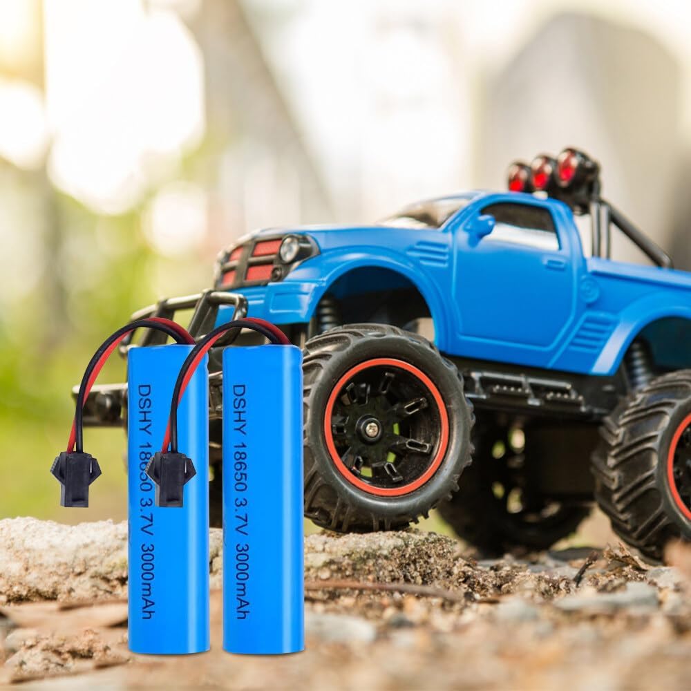 Set of 4 Li-ion 3.7V 3000mAh Batteries with USB Chargers for RC Cars, Compatibility with DE45 DE42 1:14 Off-Road and Drift Racing Models